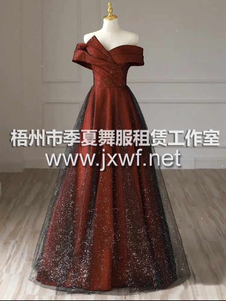 L2045一字肩敬酒服新款新娘红色黑纱法式订婚婚纱礼服大气晚宴成人礼生日会主持人