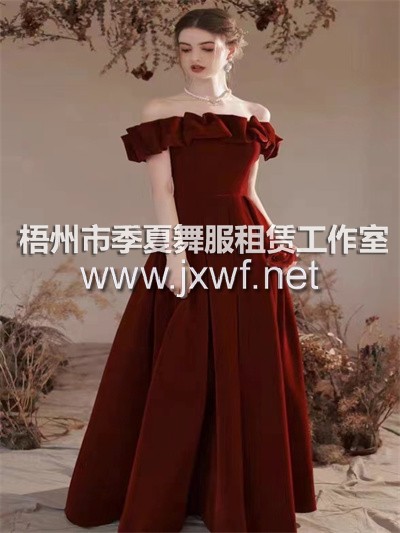 L2034一字肩敬酒服新娘丝绒酒红色高级感订婚连衣裙礼服气质显瘦回门服主持人