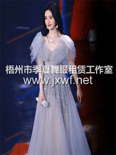L2014鞠婧祎明星同款灰色晚礼服长裙女高端轻奢小众生日宴会主持人晚宴成人礼