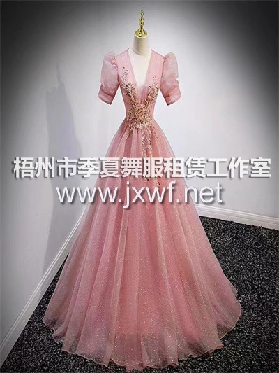 L2009藕粉色泡泡袖轻奢晚礼服裙女高级感主持人V领法式公主声乐艺考独唱生日会成人礼晚礼服