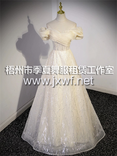 L2057一字肩法式超仙轻纱晚礼服女裙轻奢高端小众声乐艺考香槟色高定泡泡袖